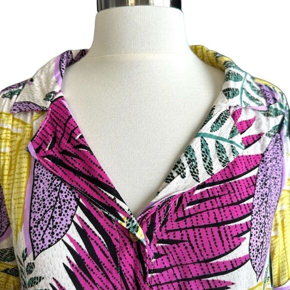NWT Jane & Delancey Tropical Palm Leaf Print Multicolor Short-sleeve Button Down - Picture 2 of 10